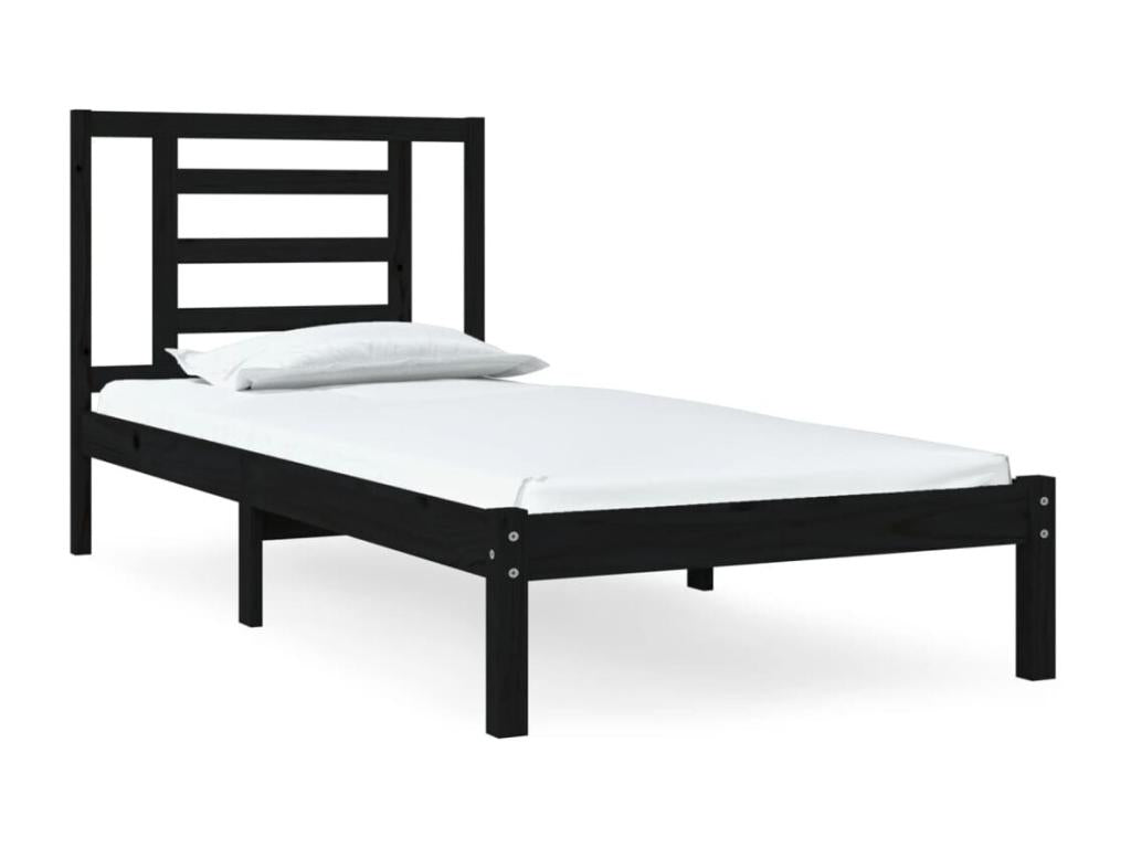 Black bed frame without mattress, 100x200 cm, solid pine wood, 97471RRDW