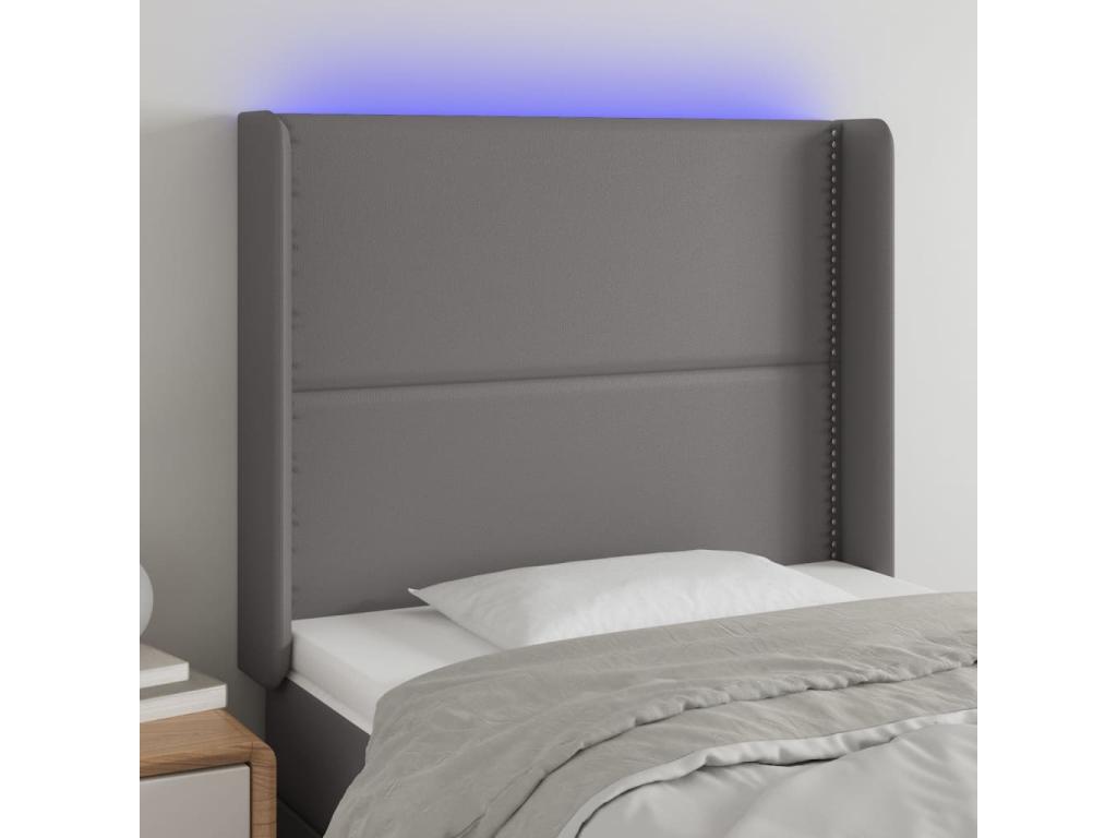 LED Headboard Grey 83x16x118/128 cm Faux Leather 16528WJPE