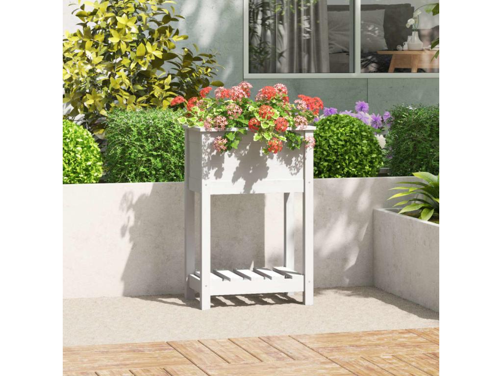 Planter with shelf, White, 54x34.5x81 cm, Solid pine wood, 74731OKDI