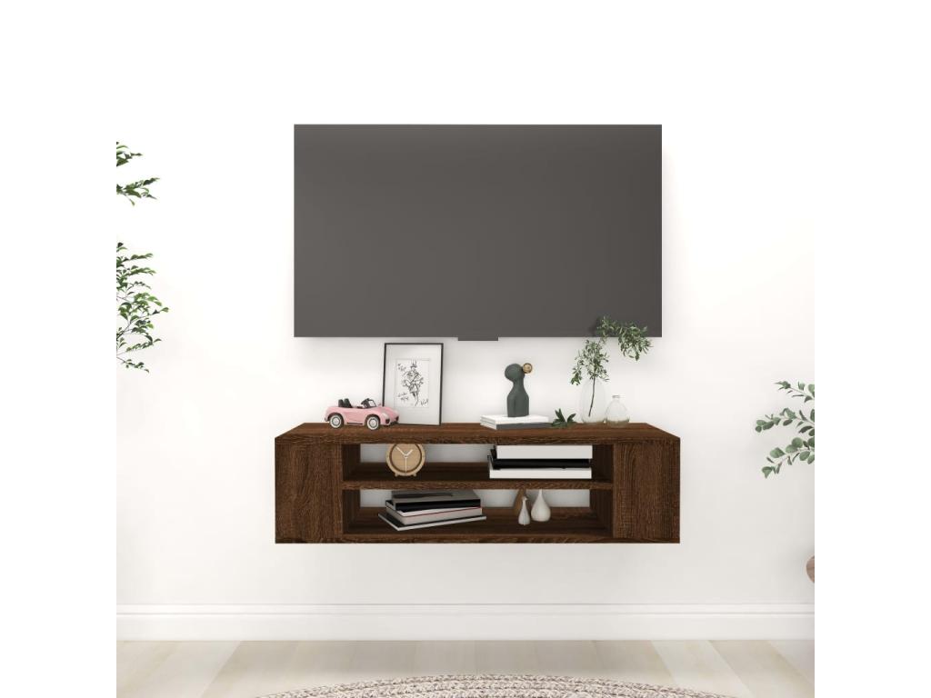 Wall-mounted TV cabinet, brown oak, 100x30x26.5cm, engineered wood, 69645JNSW