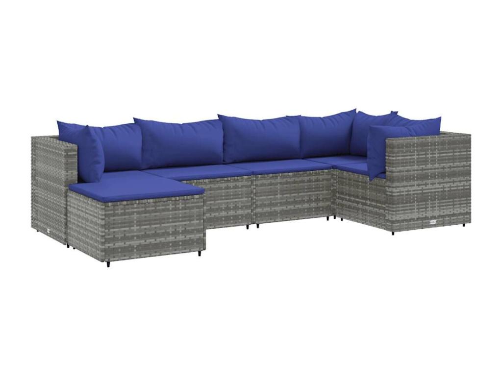 6-piece garden furniture set with cushions, grey woven resin, 61225MEEX