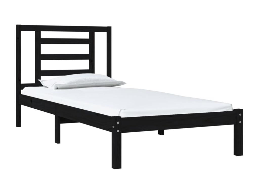 Black bed frame without mattress, 100x200 cm, solid pine wood, 97471RRDW