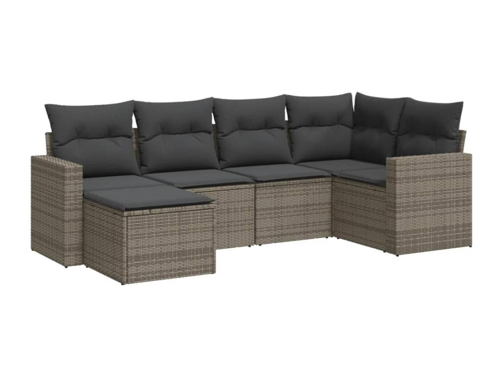6-piece garden furniture set with grey resin wicker cushions 74783SVSM