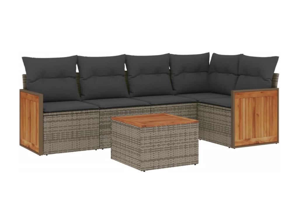 6-piece garden furniture set with grey resin wicker cushions 88273JRPJ