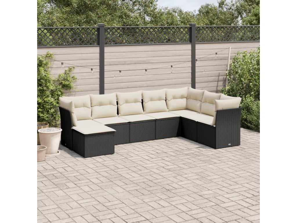 8-piece garden furniture set with cushions, black resin wicker, 23106PDXR