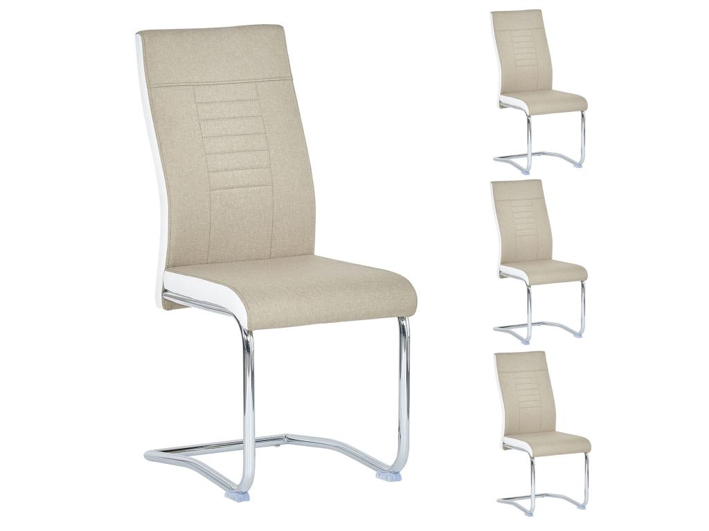 Set of 4 Artanzy dining or kitchen chairs with padded seats and chrome legs, upholstered in beige and white fabric 35706PPKF