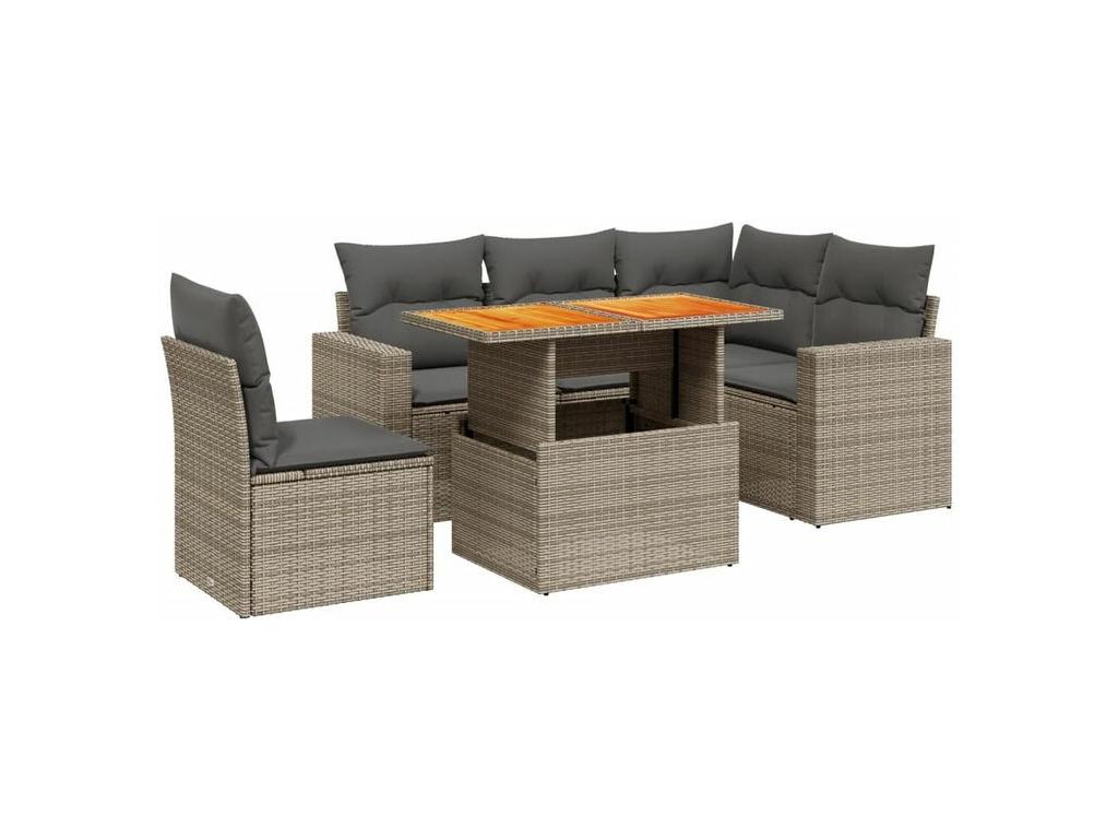 6-piece garden furniture set with grey resin wicker cushions 85950BHJN