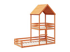Bunk bed with brown waxed roof, 90x190cm, solid pine wood, 03784MEZN