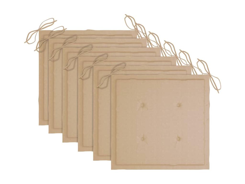 Garden chairs with beige cushions, 6 pieces, solid teak wood, 75990JSUX