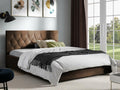 Brown double bed, 180x200 cm, padded slatted bed frame, 198x222x92 cm.