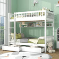 Removable bunk beds 2x90x200 cm in MDF and pine wood - 2 drawers and storage shelf - White 86380LWEW