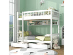 Removable bunk beds 2x90x200 cm in MDF and pine wood - 2 drawers and storage shelf - White 86380LWEW
