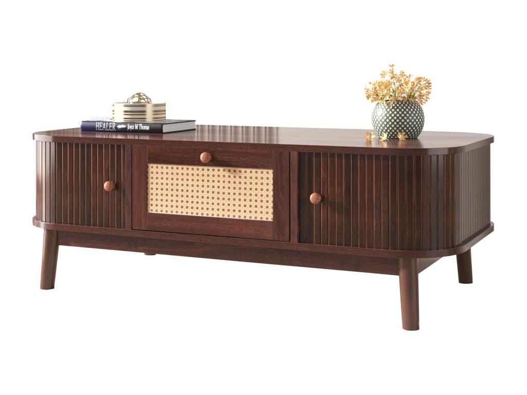 Living room coffee table - decorated with rattan and solid wood - country style - brown 47956XUAP