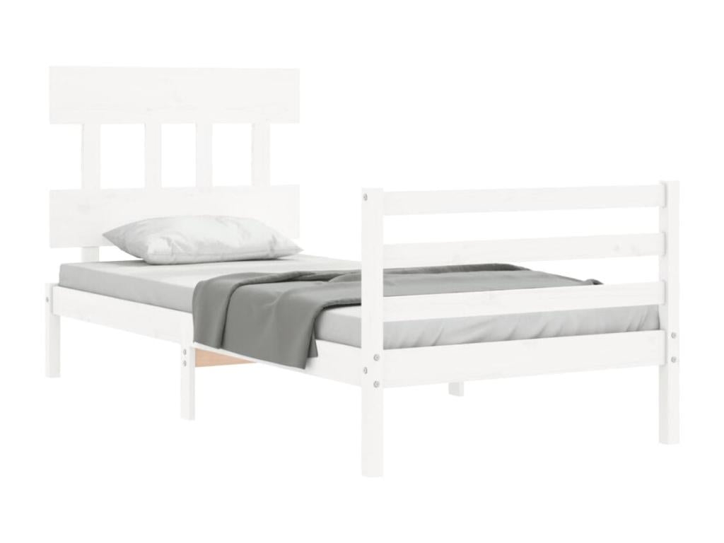 Bed frame with white headboard 90x200 solid wood 76160WXVU