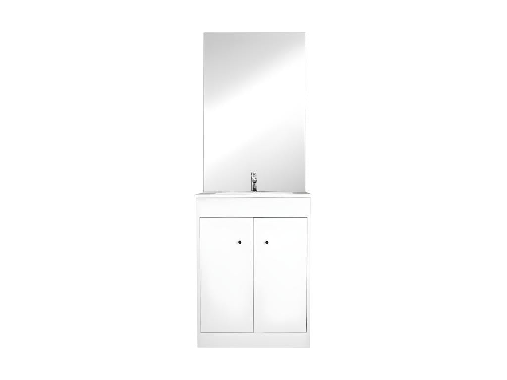 Vanity unit with integrated mirror, 60 cm, white, tall column - Delimoa 89233LJOU