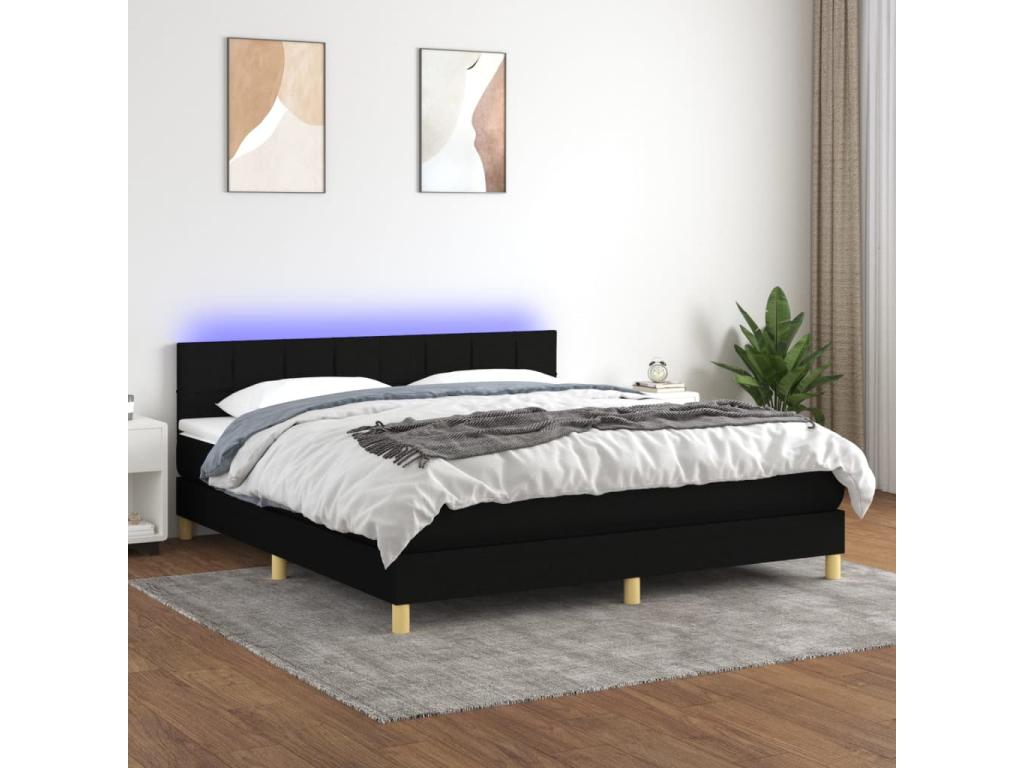Upholstered bed base with mattress and LED lighting, black, 180x200 cm, fabric, 58793QBYG
