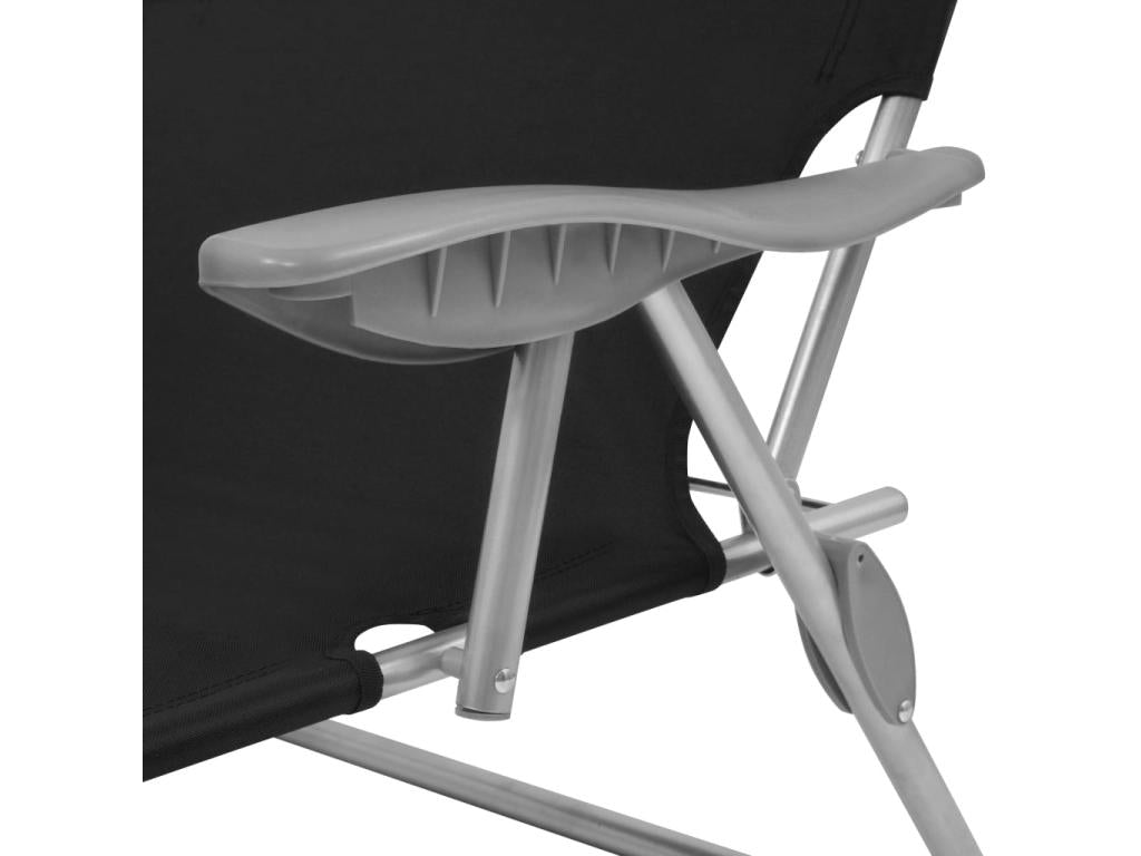 Sun lounger with canopy, black steel, 44152ZJYQ