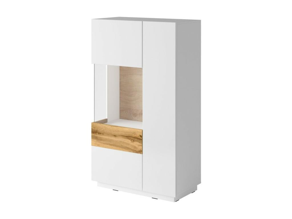 Tall sideboard with Delimoa collection, two doors - White and oak finish - Glass door on the left 19330EOJG
