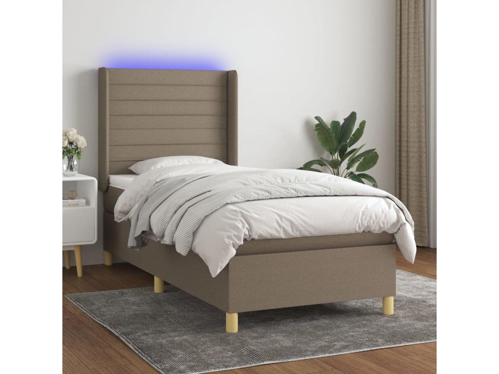 Upholstered bed base with mattress and LED lighting, Delimoa 90x200 cm, Fabric 17943TFAK