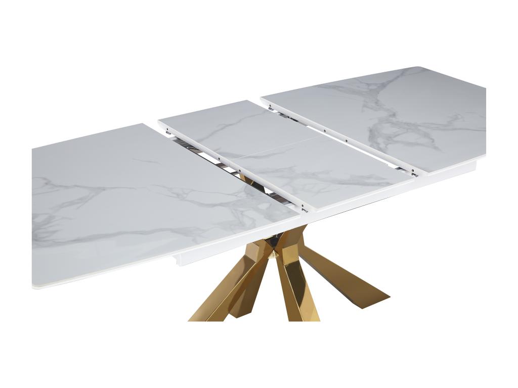 Extendable dining table 160x200 cm Artanzy gold ceramic white marble 61584AKDT