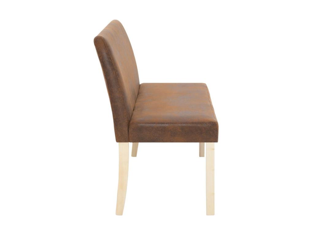 Vintage bench in distressed brown faux leather and solid pine legs, Delimoa, 140cm, 43633YFJB