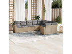 9-piece garden furniture set with cushions, beige wicker resin, 38477FRWR