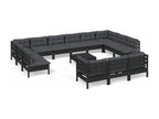 14-piece garden furniture set with cushions, black pine wood, 42111QICS
