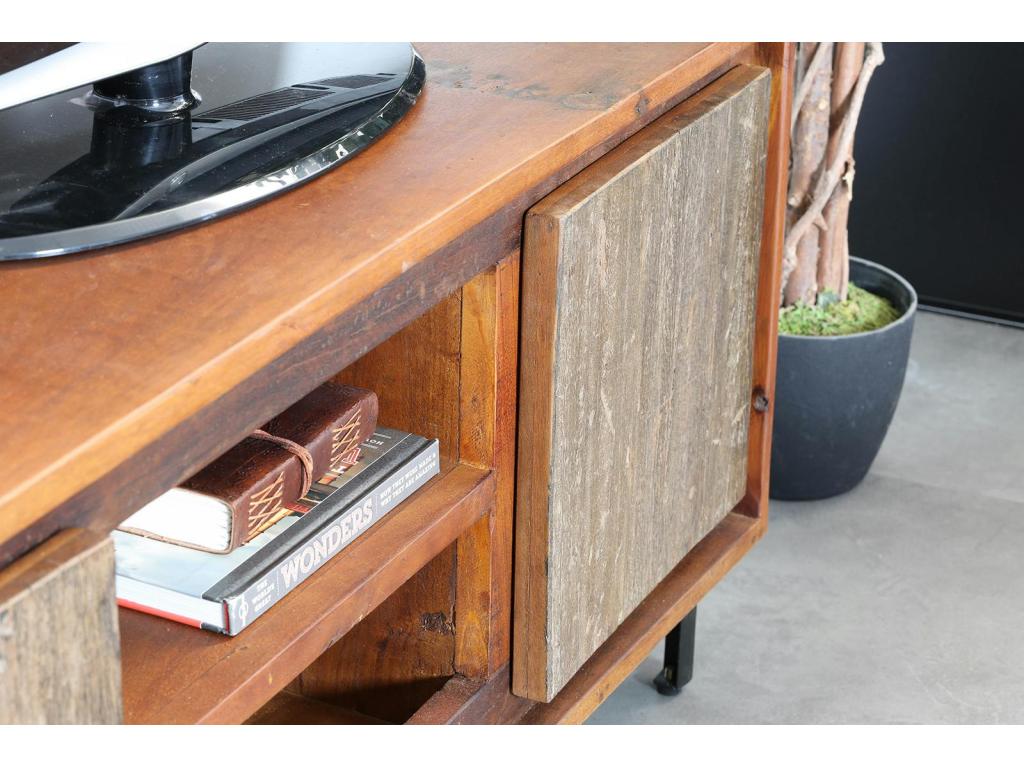 Industrial TV stand with raw recycled wood front, Artanzy 38223ZHYA