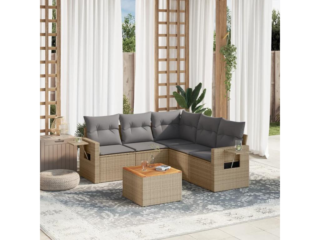 Garden furniture set with cushions, 6 pieces, meDelimoa beige woven resin, 36768TSEF