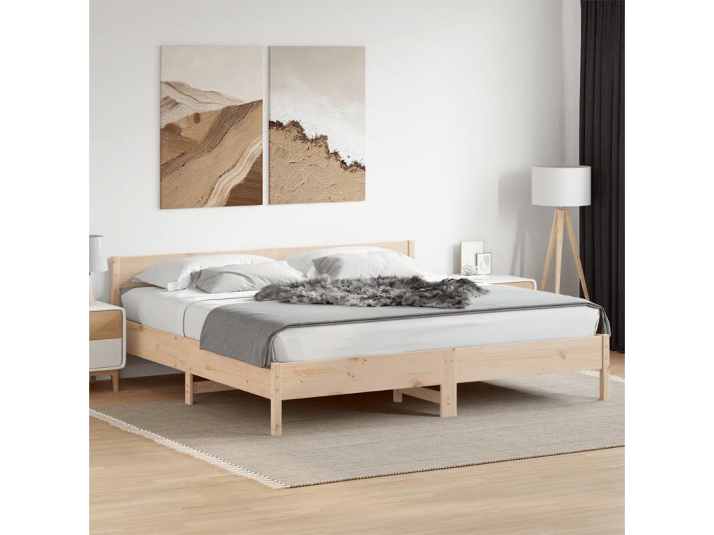 Bed frame with headboard 200x200 cm Solid pine wood 48361DNOP