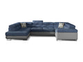 Delimoa 340cm U-shaped left-hand convertible sofa in blue fabric and grey faux leather with storage compartment 42212LPLI