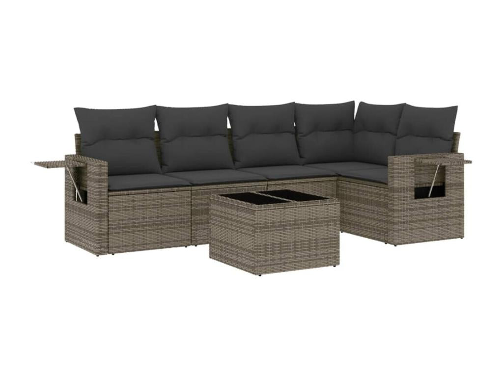 6-piece garden furniture set with grey resin wicker cushions 78273LMIG