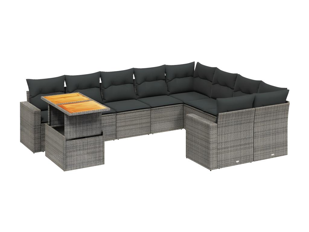 10-piece garden furniture set with cushions, grey woven resin 80286WMXF