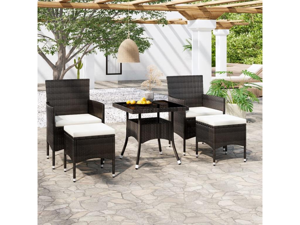 5-piece garden dining set, woven resin and tempered glass, black, 75451NABH