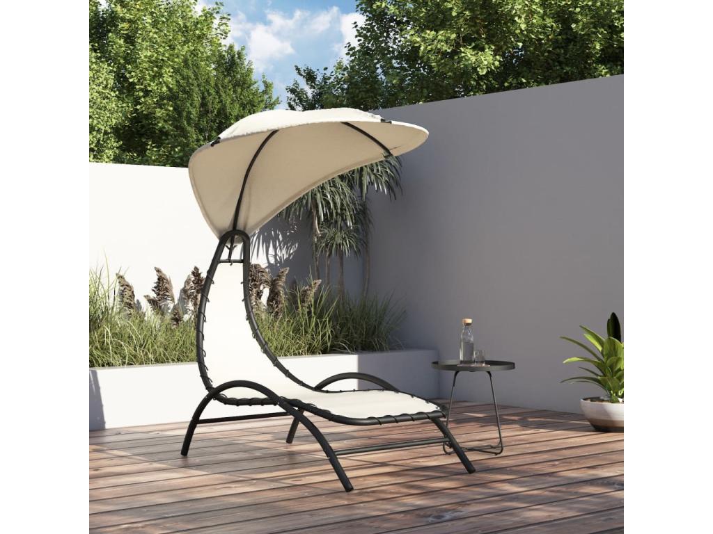 Cream chaise longue with canopy, 167x80x195 cm, fabric and steel, 76146FJVV