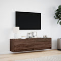 Wall-mounted LED TV unit, brown oak veneer, 140 x 31 x 38 cm