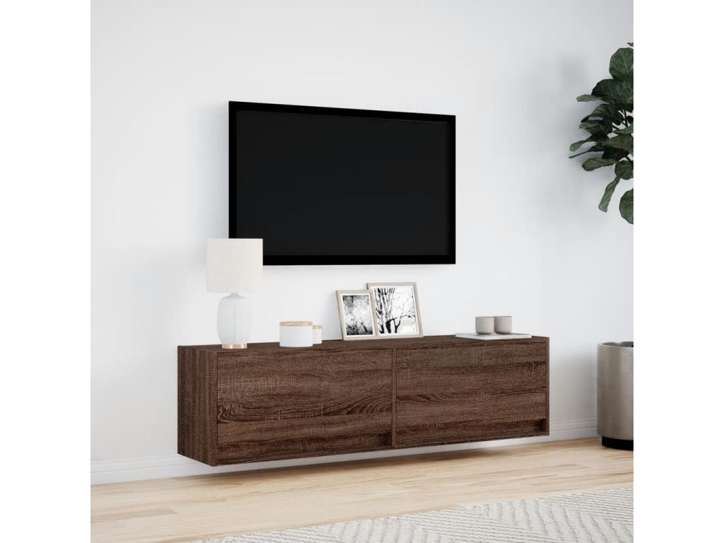 Wall-mounted TV unit with Delimoa LED lighting, brown oak finish, 140x31x38 cm, 27894QQVJ