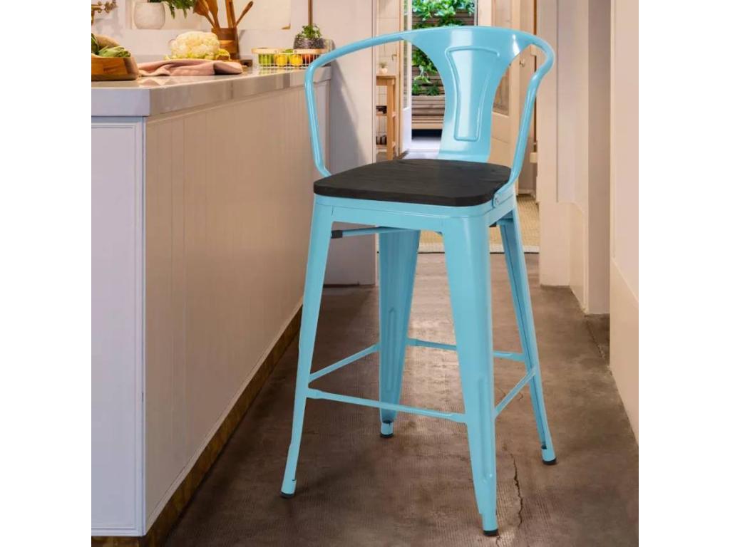 Delimoa 42326KTZH industrial design bar stool in wood and metal with backrest