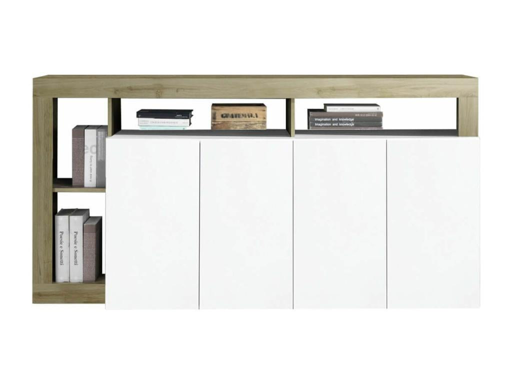 Delimoa - 4-Door White Lacquered Buffet with Wood-Effect Frame and Niches 97855GXZA