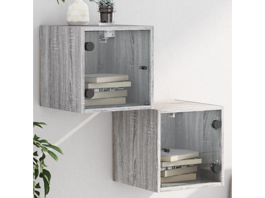 Delimoa bedside tables and glass doors, 2 pieces, grey, 35x37x35cm, 78671IAIX