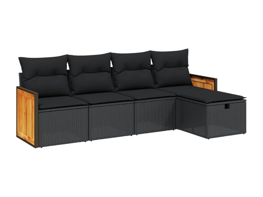 5-piece garden furniture set with cushions, black woven resin, 52191UMDA