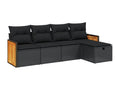 5-piece garden furniture set with cushions, black woven resin, 52191UMDA