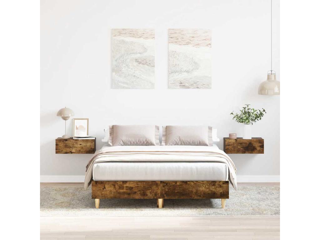 Bed frame without mattress, smoked oak, 140x190 cm, engineered wood, 10853QKTV