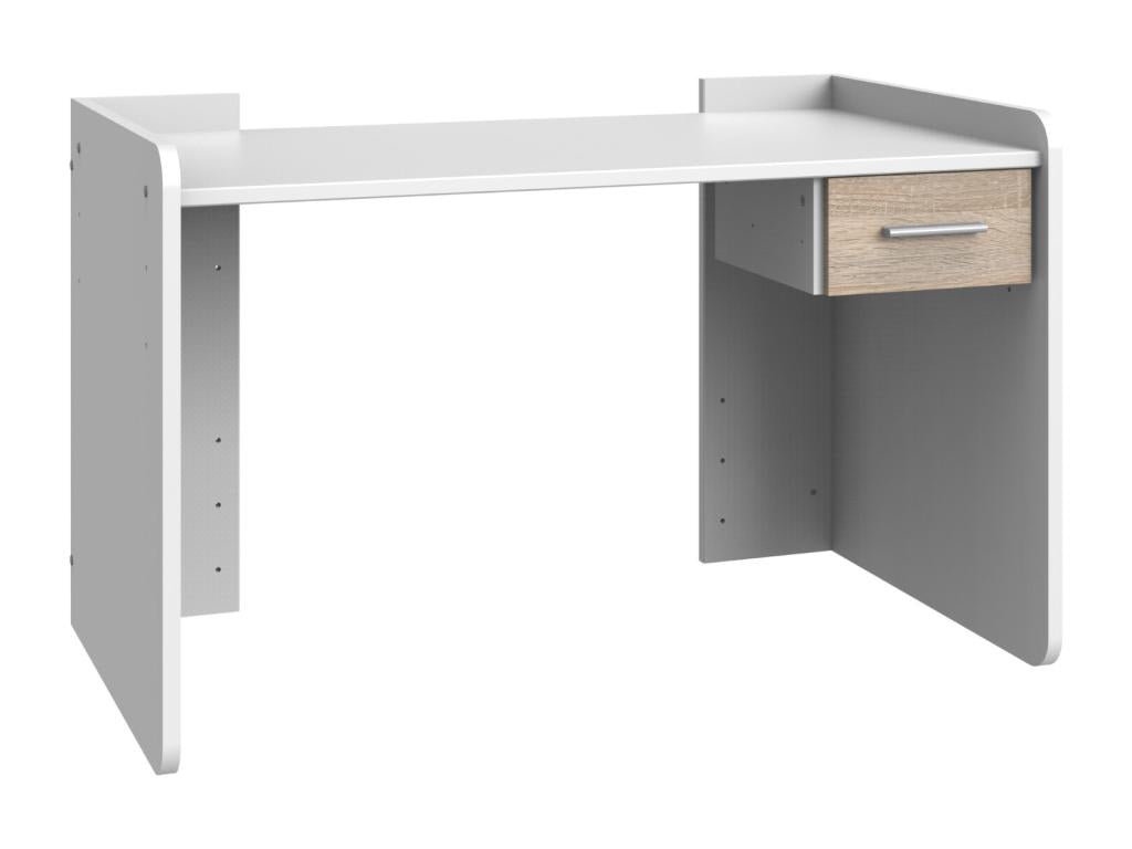 Adjustable H-shaped desk - White with oak-effect trim - W 124 x H 77 x D 70 cm 69927PJTL