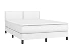 Upholstered bed base and mattress with LED lighting, white, 140x200 cm, faux leather, 69627XTTT