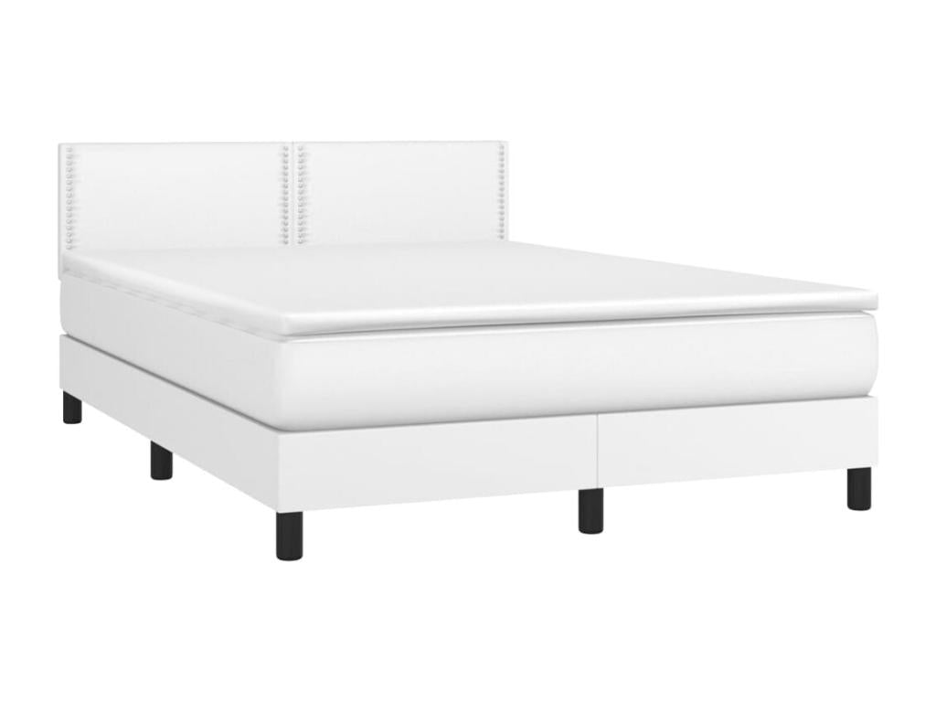 Upholstered bed base and mattress with LED lighting, white, 140x200 cm, faux leather, 69627XTTT