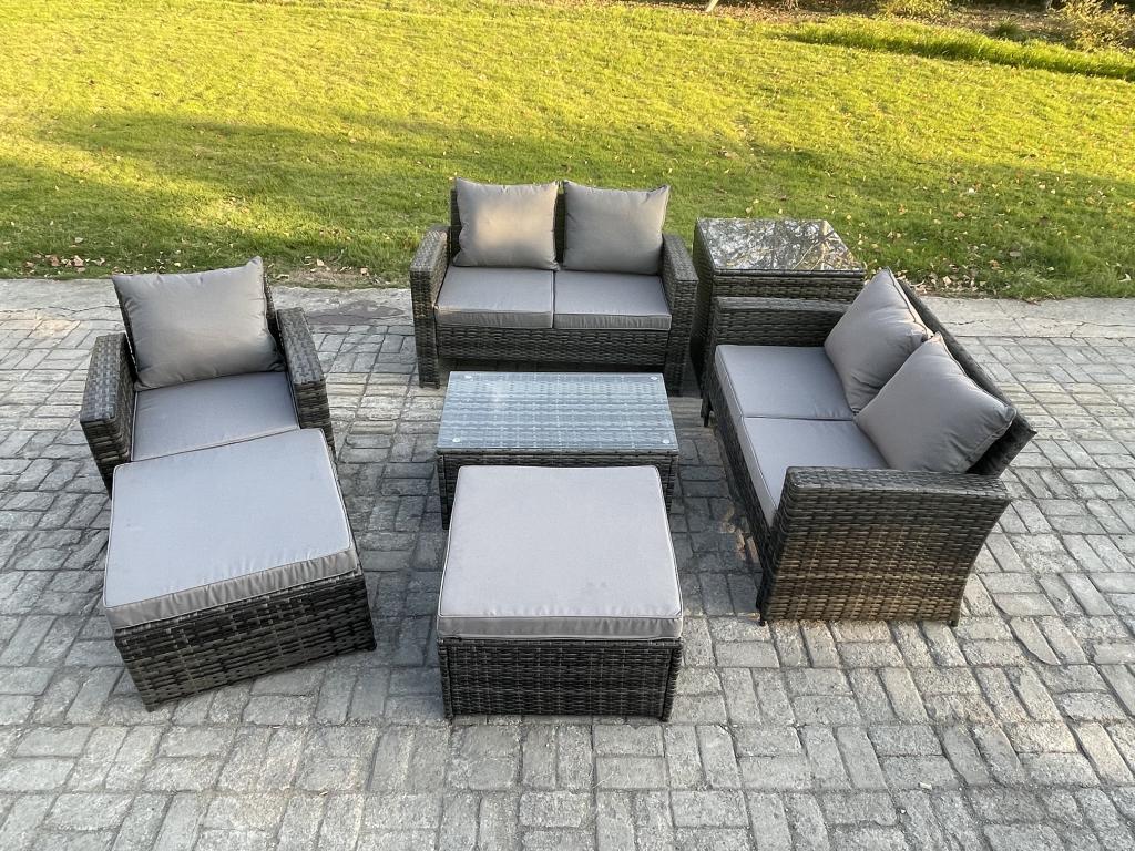 7-Seater Rattan Garden Furniture Set, Garden Sofa and Chair Set, Dark Grey 63870BSLZ