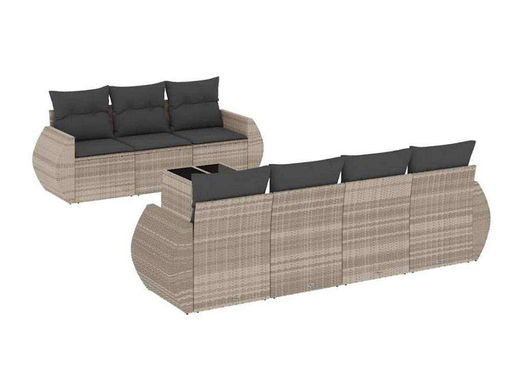 8-piece garden furniture set with light grey cushions, woven resin 47000JDZO