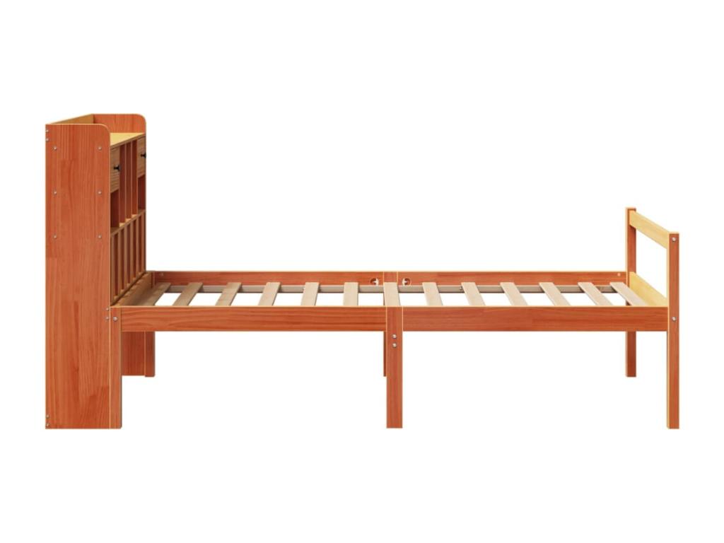 Bookshelf bed without mattress, brown wax finish, 75x190 cm, solid pine, 65324IHWG