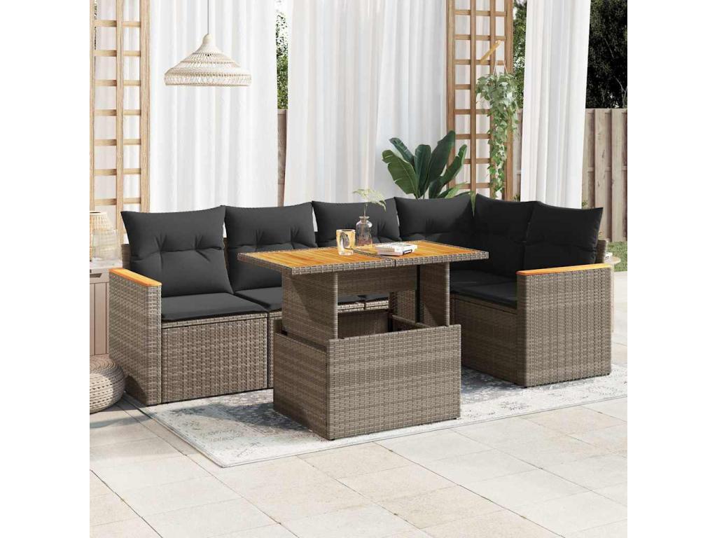 5-piece garden furniture set with grey resin wicker cushions Artanzy 10913PEQI